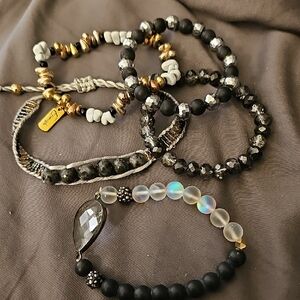 Elegant Black and Gold Beaded Bracelet Set